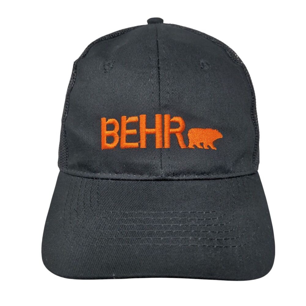 Behr Strapback Mesh Back Trucker Hat Black OSFA Embroidered 6 Panel
